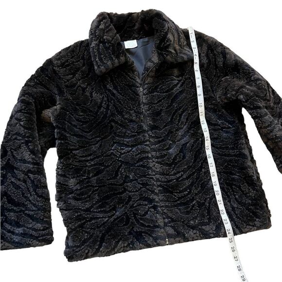 Brown Zebra Print Fuzzy Zip Up Mid Weight Teddy Jacket Coat M - Picture 6 of 8